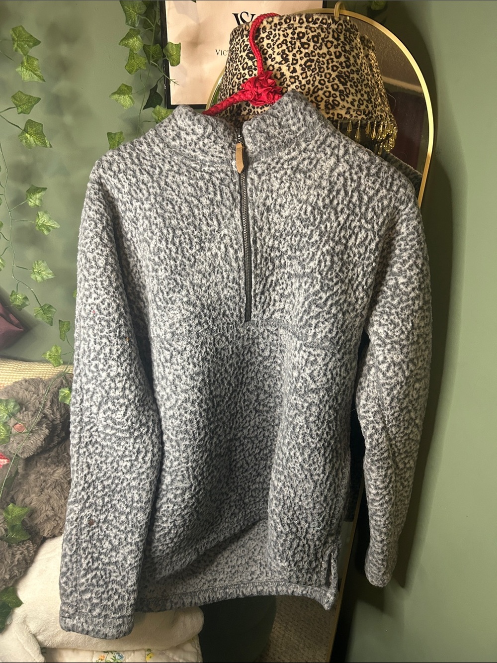 Time and Tru Gray Sherpa Jacket with Red Braided Accent